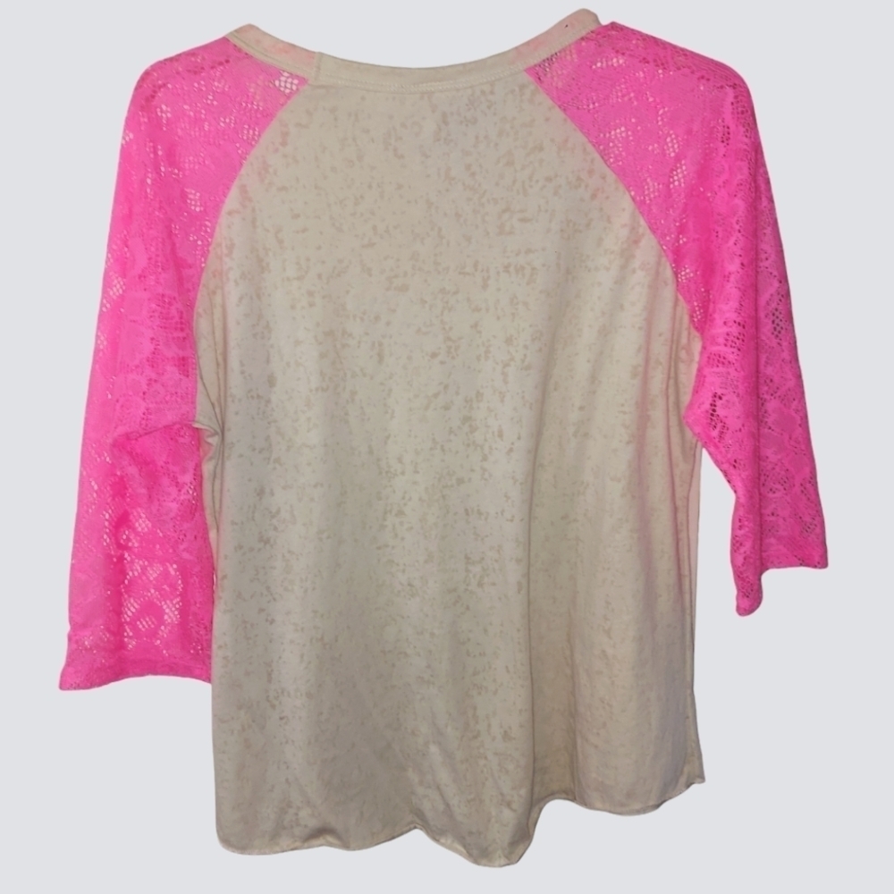 L&B Life Hot Pink Lace 3/4 Sleeve Raglan Top - Picture 4 of 6